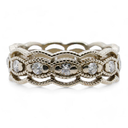 14K White Gold Scalloped Edge Diamond Eternity Band