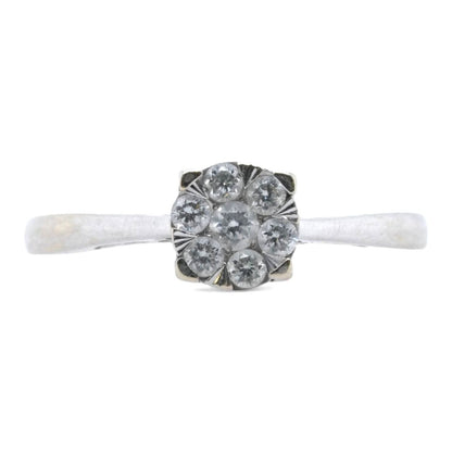 14K White Gold Round Diamond Cluster Engagement Ring