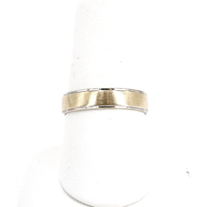 14K Two Tone Brushed Gold Band With Faceted Edge