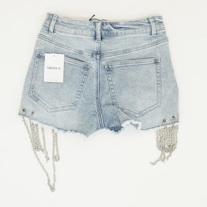 Blue Solid Denim Shorts