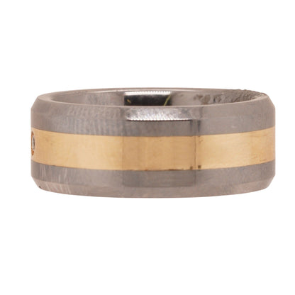 Tungsten Carbide Band with 14K Gold Inlay and Single Diamond Accent