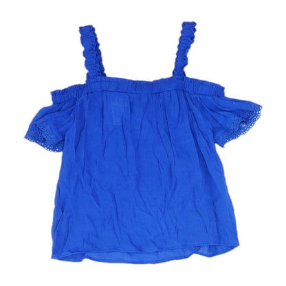 Blue Solid Short Sleeve Blouse