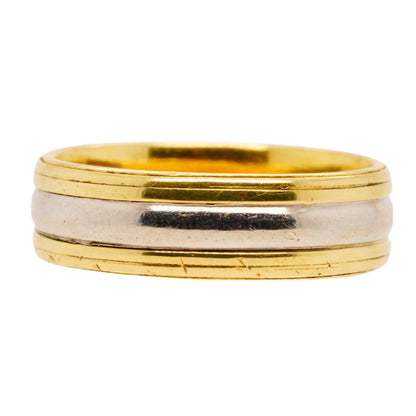 18K Gold Grooved Band With Platinum Center