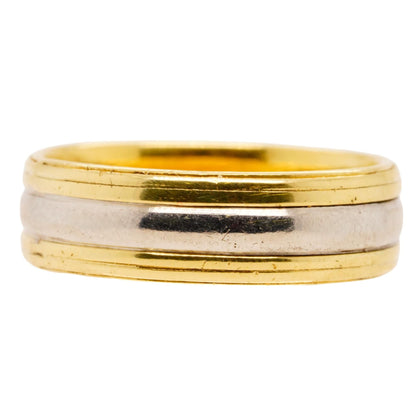 18K Gold Grooved Band With Platinum Center