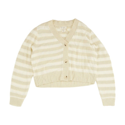 Beige Striped Cardigan Sweater