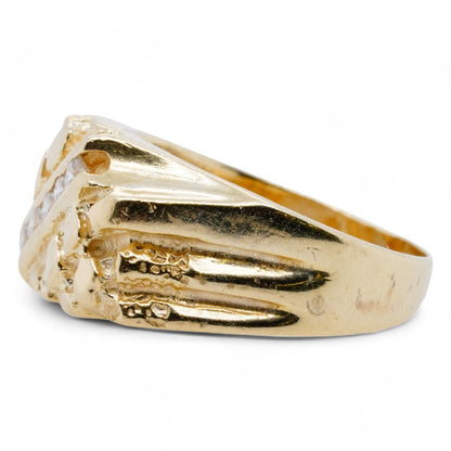 14K Gold Nugget Style With Diamond Row Band