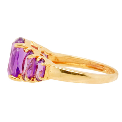 14K Gold Oval Five Stone Amethyst Ring