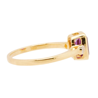 10K Gold Bezel Set Emerald Shaped Amethyst With Diamond Accents Ring