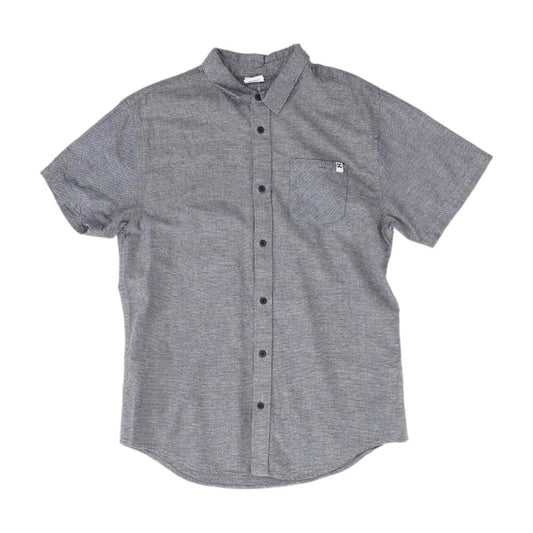 Blue Solid Short Sleeve Button Down