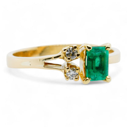 18K Gold Emerald Cut Emerald And Diamond Accents Ring