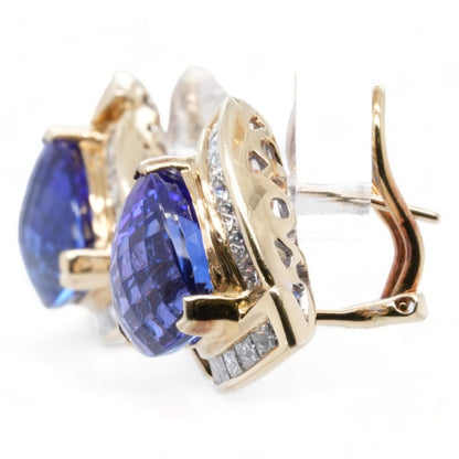 14K Gold Triangle Tanzanite With Diamond Halo Stud Earrings