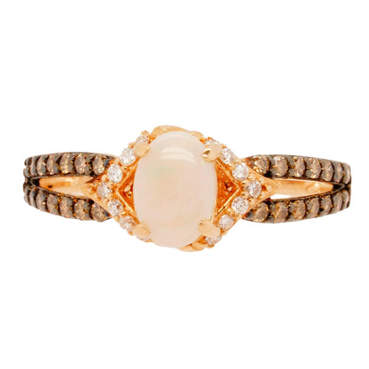 14K Rose Gold Neapolitan Opal, Chocolate And Vanilla Diamonds Split Shank Ring