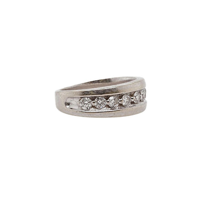 14K White Gold Round Diamond Band