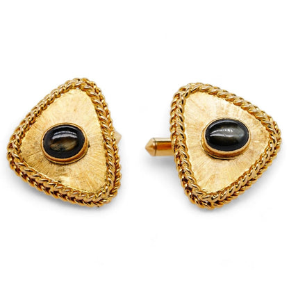 14K Gold Black Cabochon Cufflinks