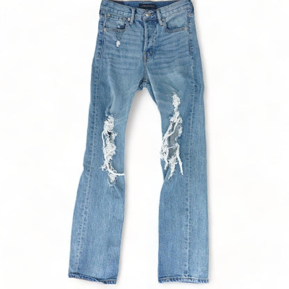 Blue Solid High Rise Straight Leg Jeans