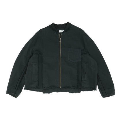 Black Solid Slab Zip Denim Jacket