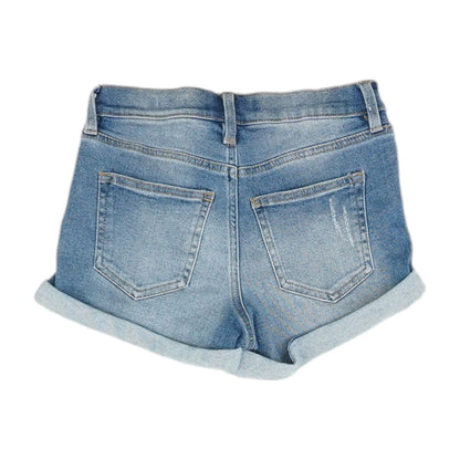 Blue Solid Denim Shorts