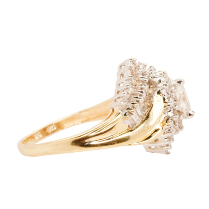 14K Gold Vintage Style Marquise Center Diamond Cocktail Ring