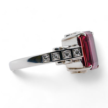 Platinum Rubelite Tourmaline With Diamond Accents Ring