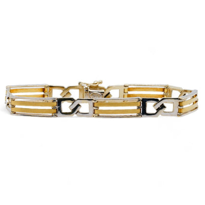 18K Two Tone Gold Bar And Twist Link Chain Bracelet