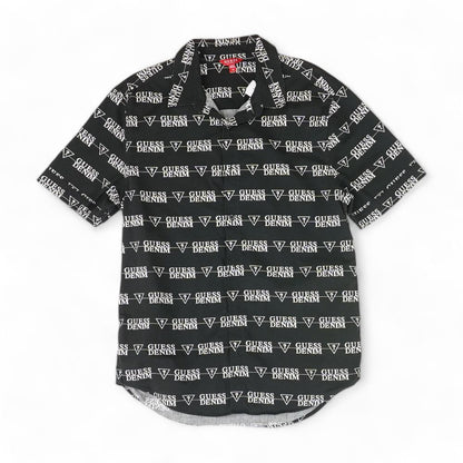 Black Graphic Short Sleeve Button Down