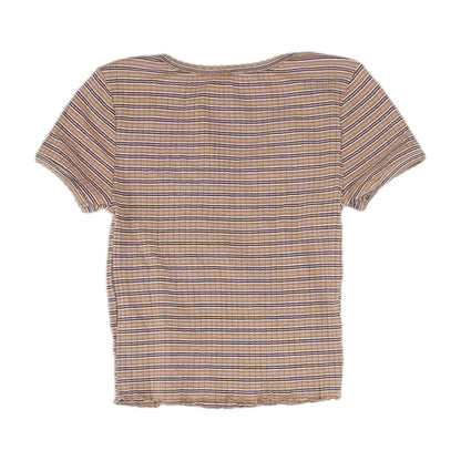 Brown Striped Henley T-Shirt