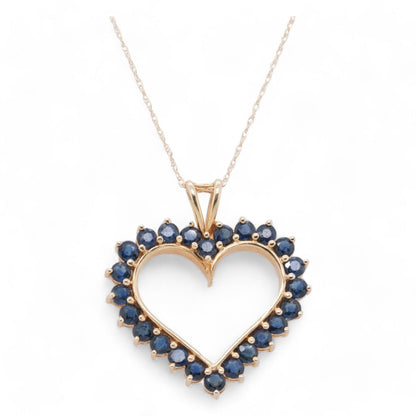 14K Gold Blue Stone Heart Pendant Necklace