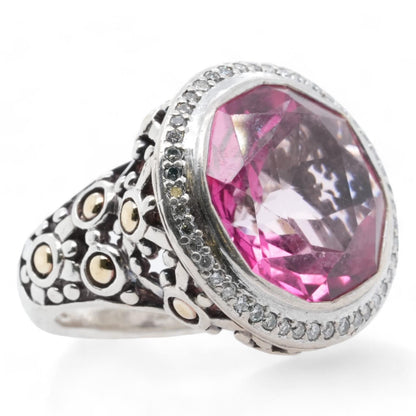 Sterling Silver Jaisalmer Dot Large Pink Stone And 18K Gold Accents Ring