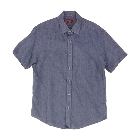 Blue Solid Short Sleeve Button Down