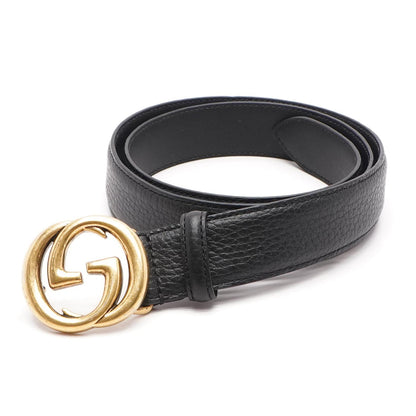 Leather Belt with Interlocking G Buckle in Black