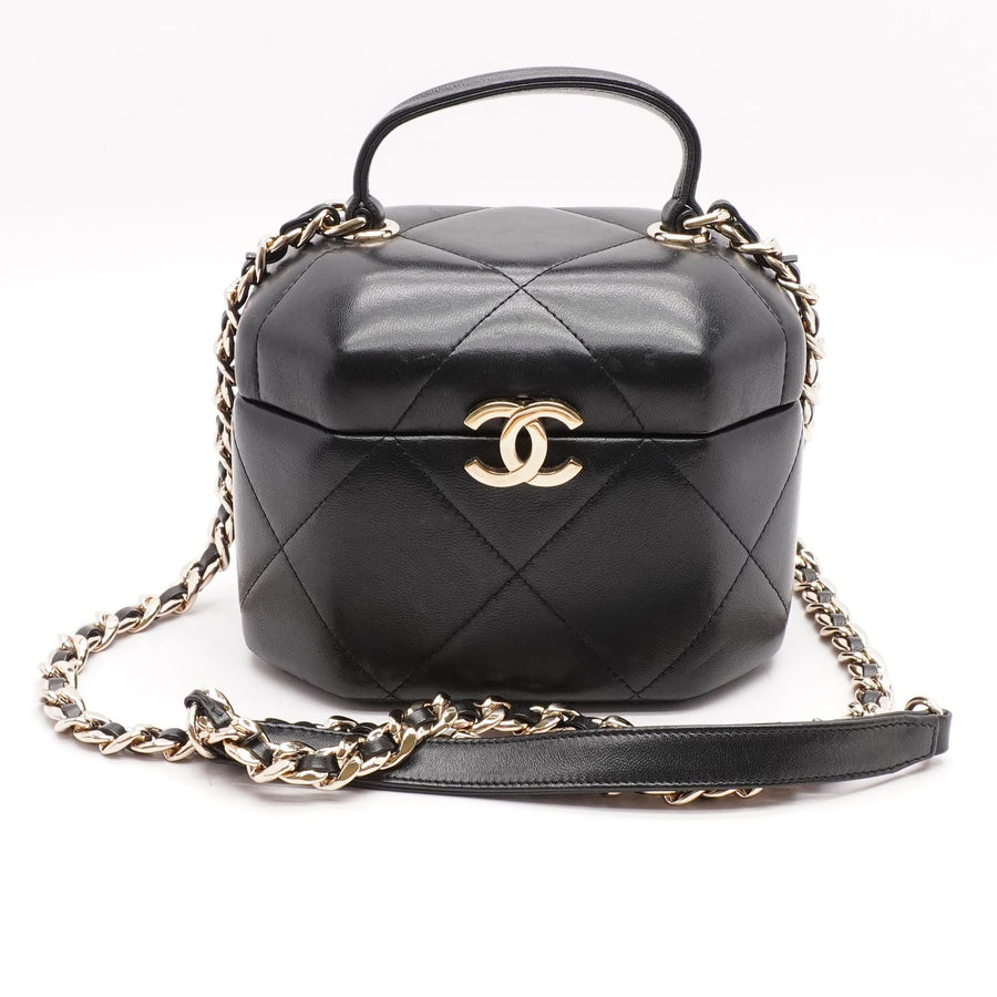 CHANEL Gray Lambskin Quilted Leather Small Trendy Top Handle Bag