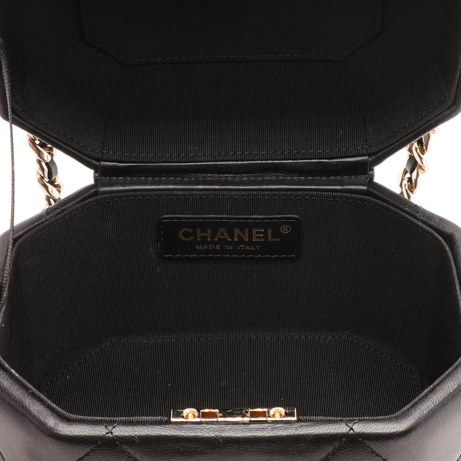 Authentic CHANEL Quilted Black Lambskin Leather O Case with Charms