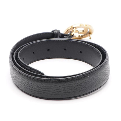 Leather Belt with Interlocking G Buckle in Black